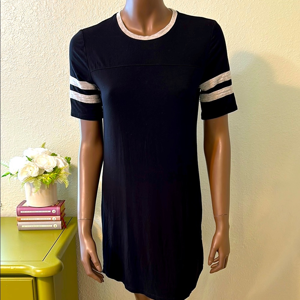 Z Supply Black and Gray Striped Sleeve Dress